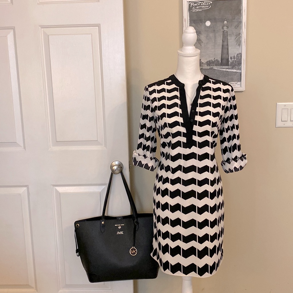 Crown & Ivy Chevron Black & White Dress Size 8. Gently Loved